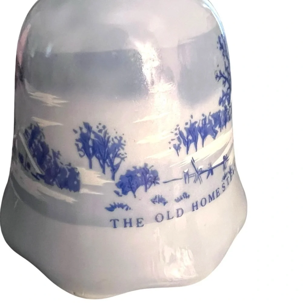 CURRIER & IVES Blue White Vintage Porcelain Bell The Old Homestead In Winter 5.5